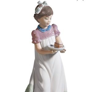 Lladro Girl with Cake Figurine - Pink and White